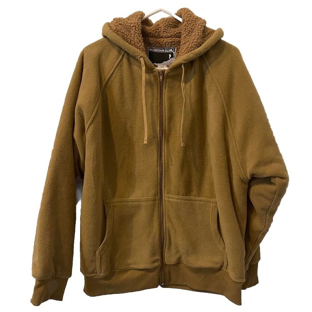 Mountain Club Jacket Camel Sherpa Hoodie Zip Pockets Size Large